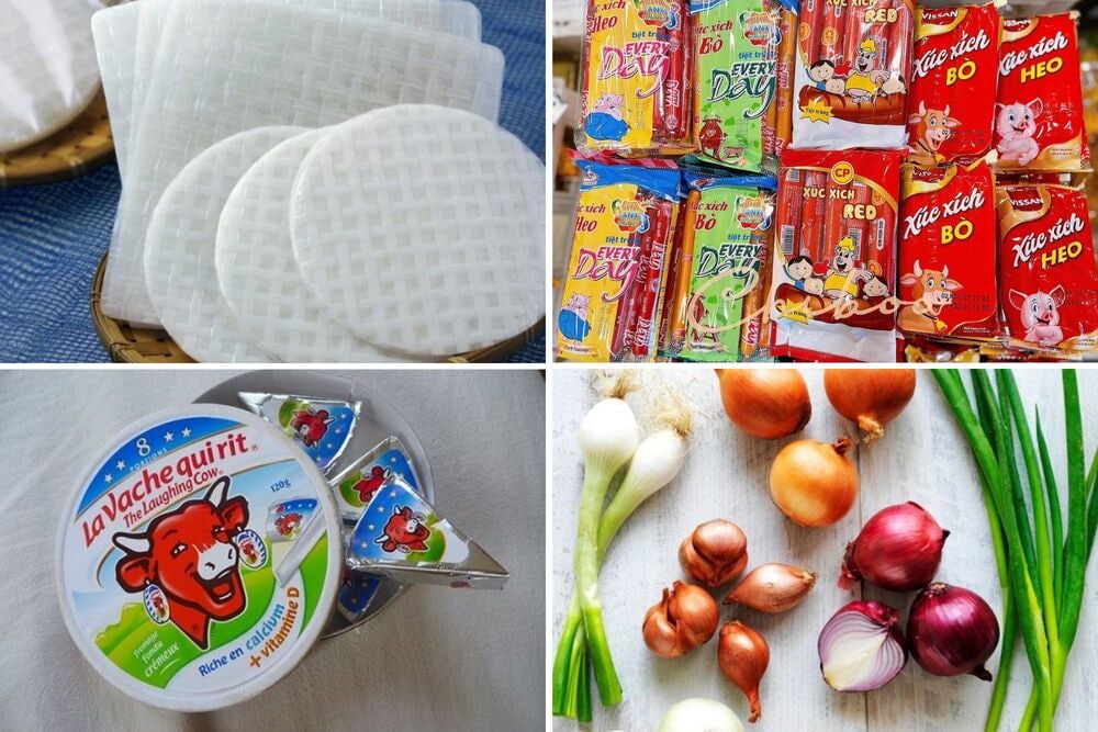 Các nguyên liệu làm món bánh tráng nướng Đà Lạt tại nhà